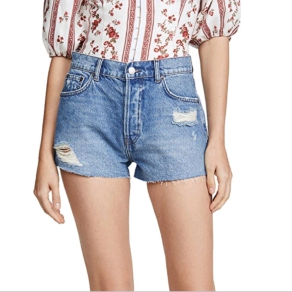Reformation Dixie High Rise Distressed Denim Shorts Sz 25